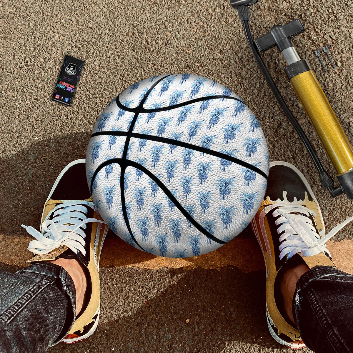 Pineapple Blue Leaf Print Pattern Basketball - Image 2