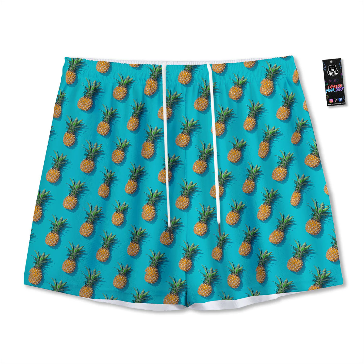 Pineapple Blue Print Pattern Mesh Shorts
