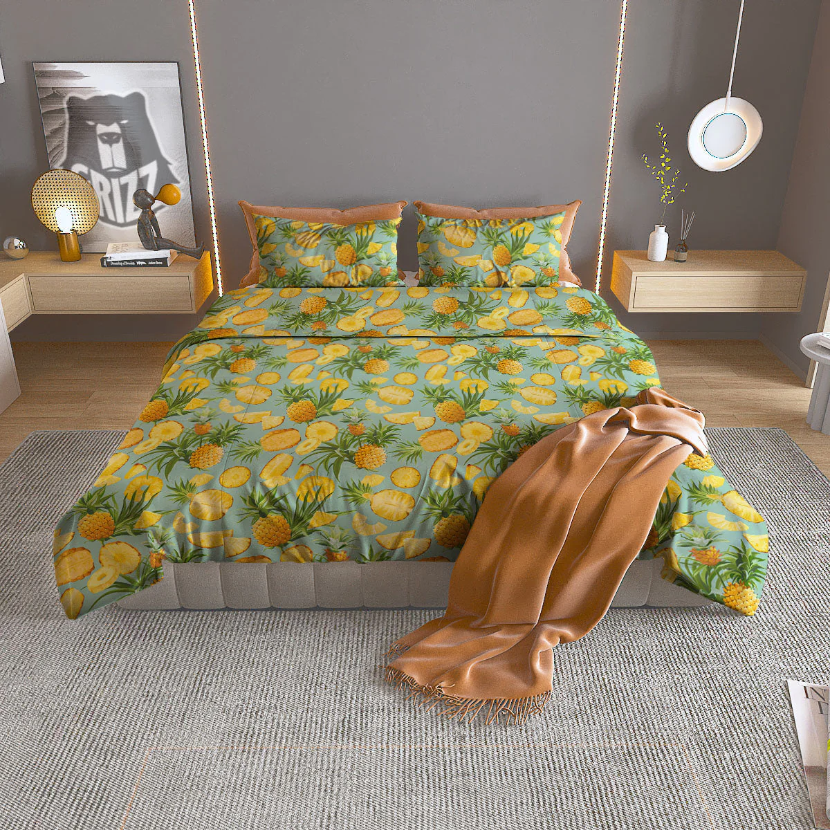 Pineapple Exotic Tropical Print Pattern Duvet Cover Bedding Set