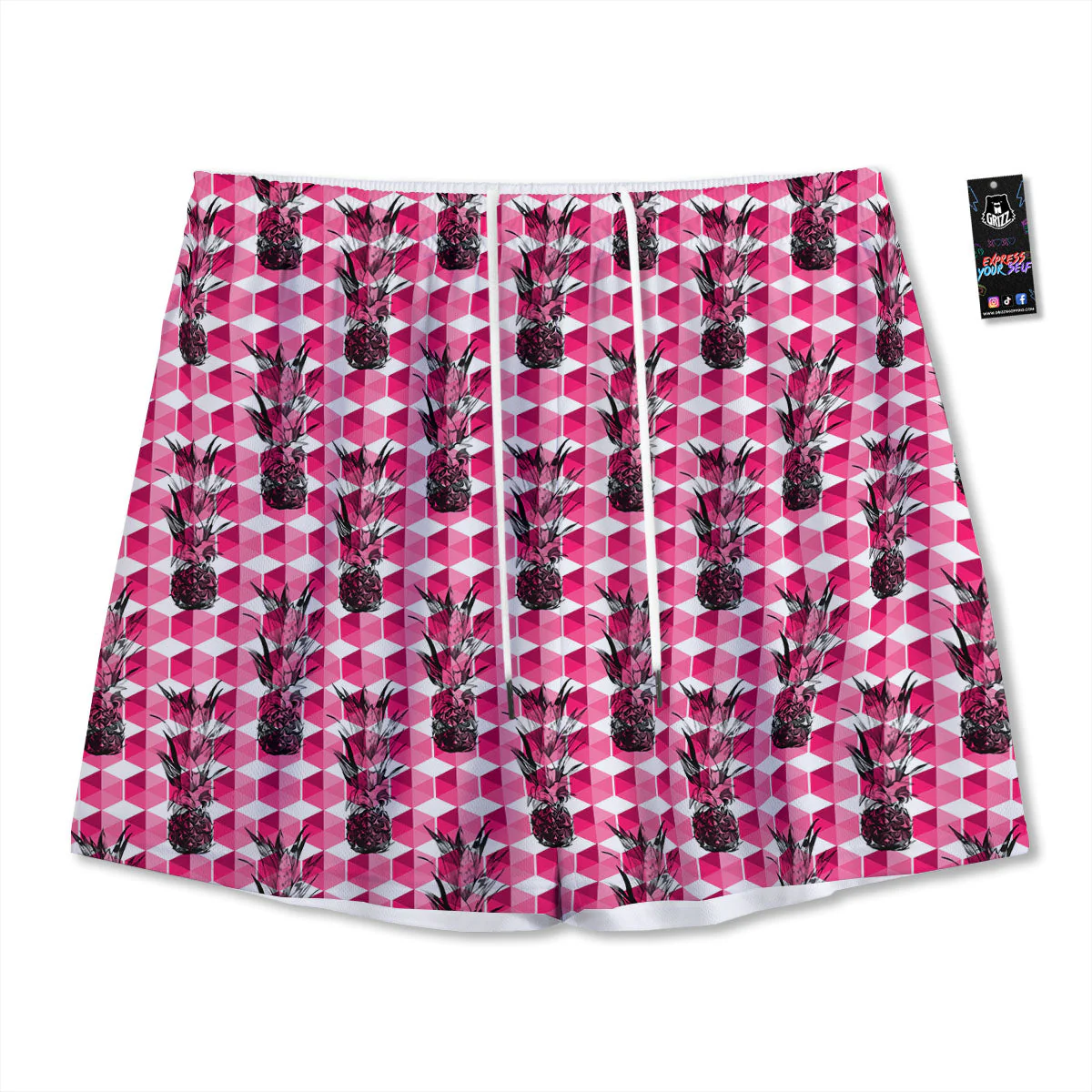 Pineapple Geometric Print Pattern Mesh Shorts