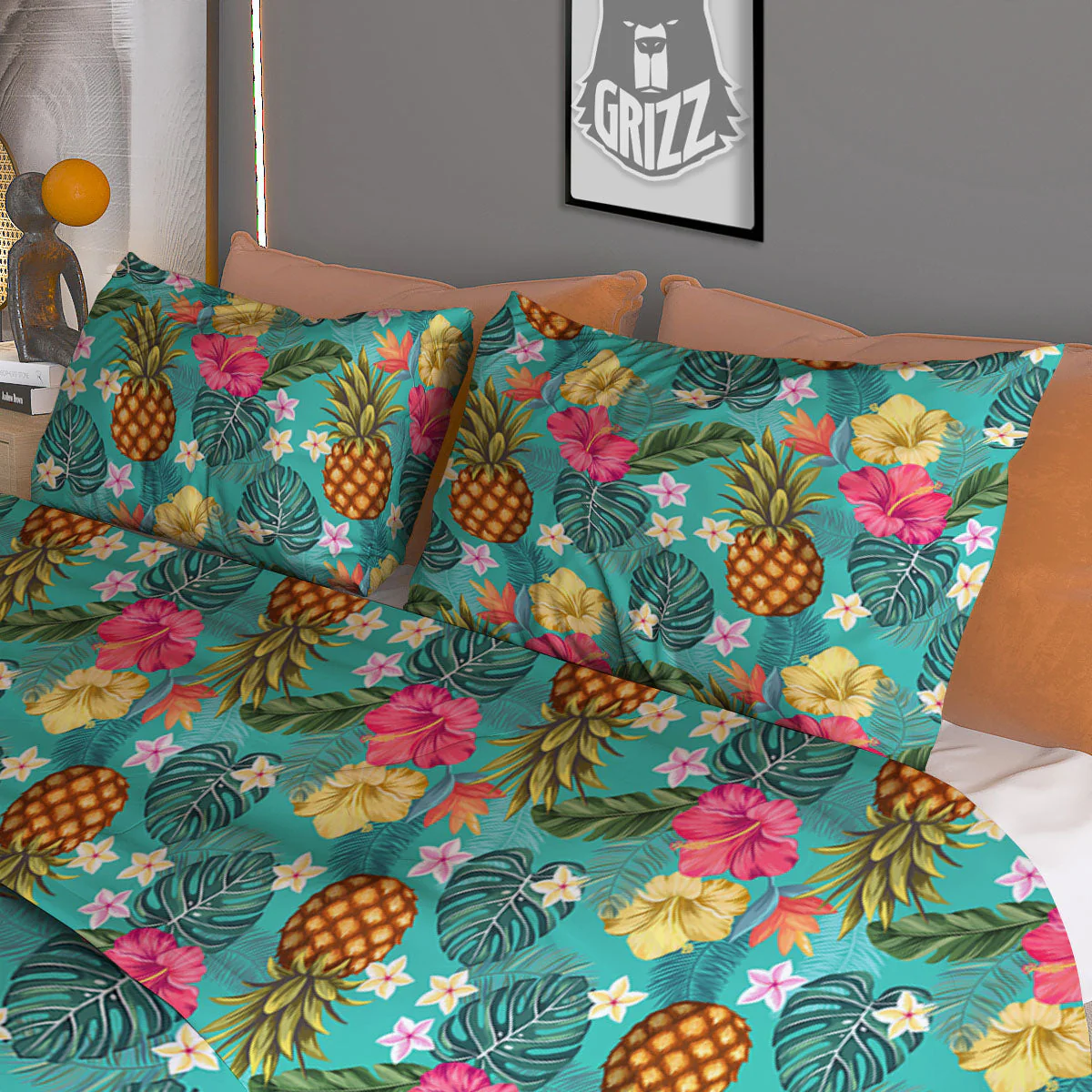 Pineapple Hawaii Hibiscus Print Pattern Duvet Cover Bedding Set - Image 3