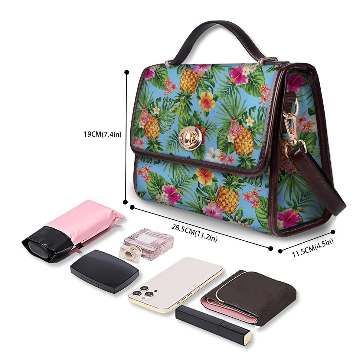 Pineapple Hawaii Tropical Print Pattern Women's Satchel Bag - Image 4