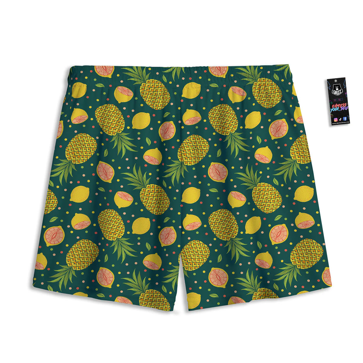 Pineapple Hawaiian Lime Print Pattern Mesh Shorts - Image 2