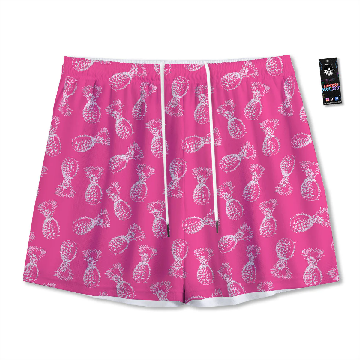 Pineapple Hot Pink Print Pattern Mesh Shorts