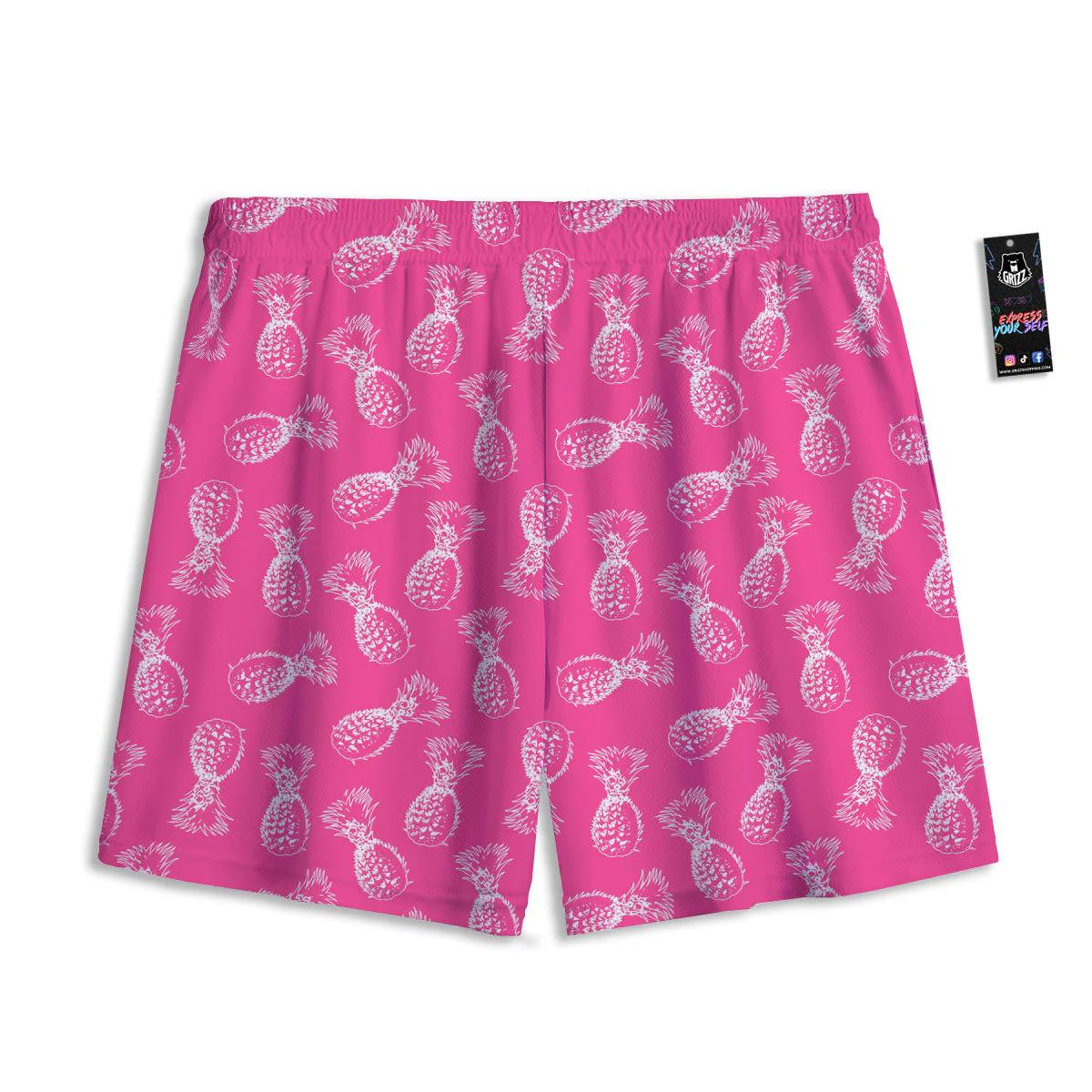 Pineapple Hot Pink Print Pattern Mesh Shorts - Image 2