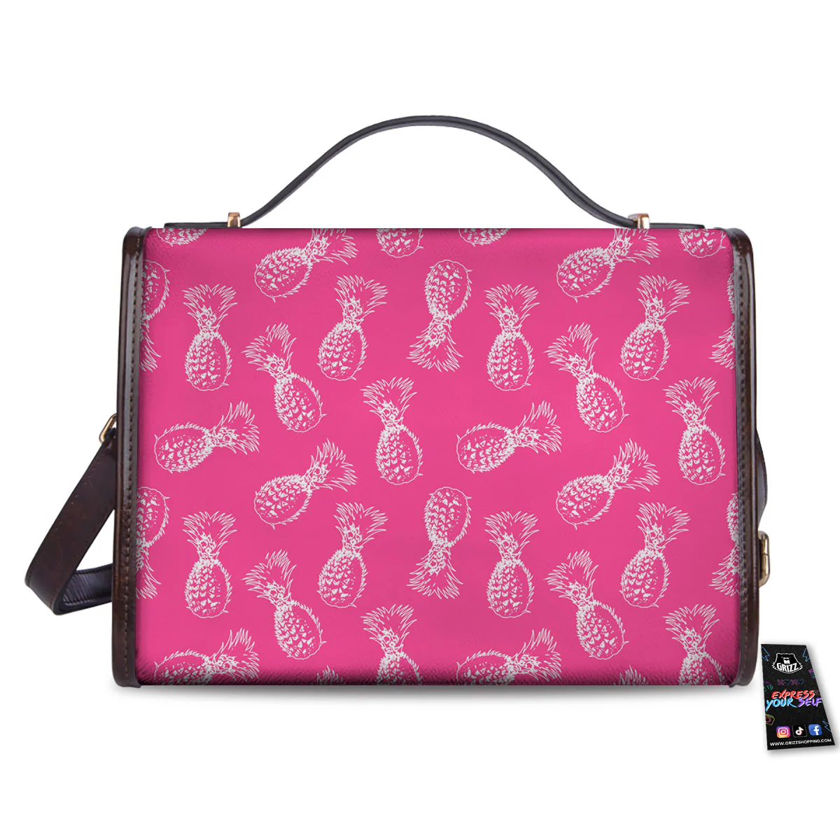 Pineapple Hot Pink Print Pattern Women's Satchel Bag - Image 2