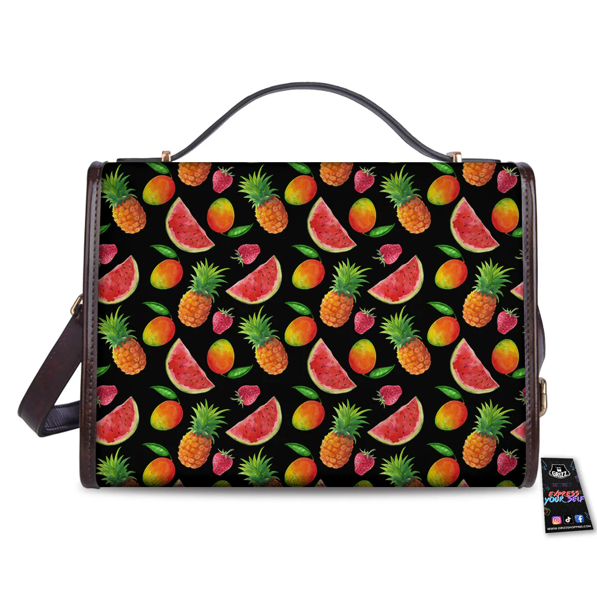 Pineapple Mix Fruit Print Pattern Women's Satchel Bag - Image 2