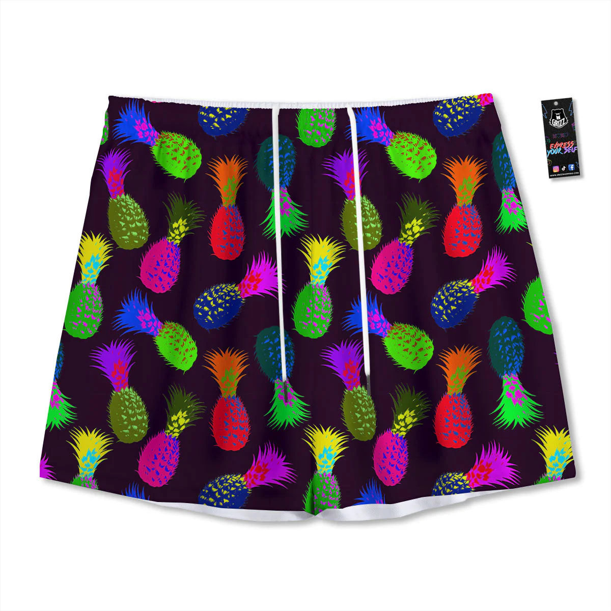 Pineapple Neon Trippy Print Pattern Mesh Shorts