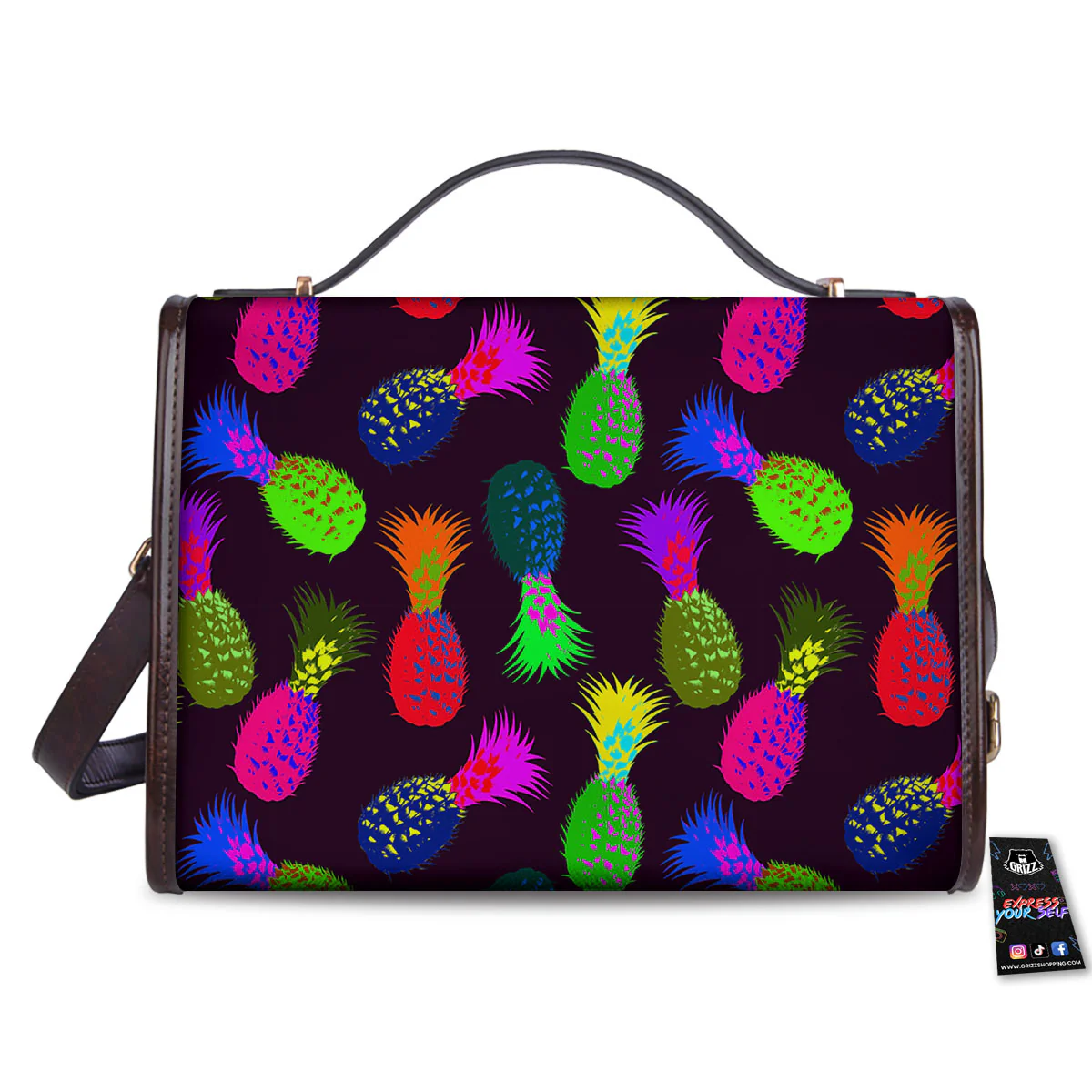 Pineapple Neon Trippy Print Pattern Women's Satchel Bag - Image 2