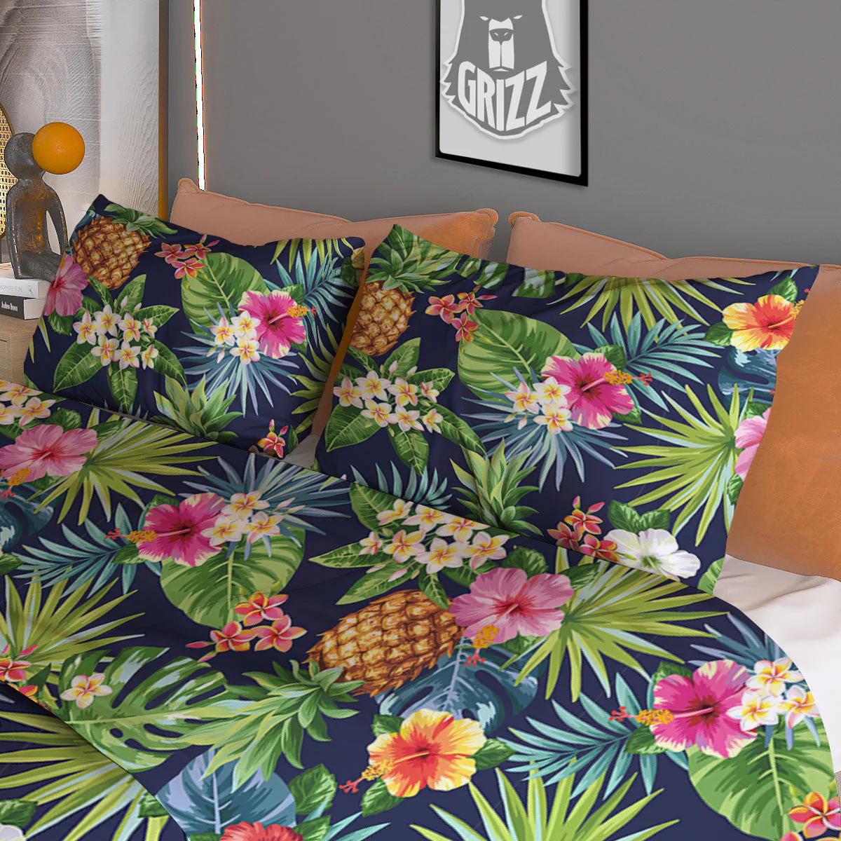 Pineapple Palm Leaf Print Pattern Duvet Cover Bedding Set - Image 3