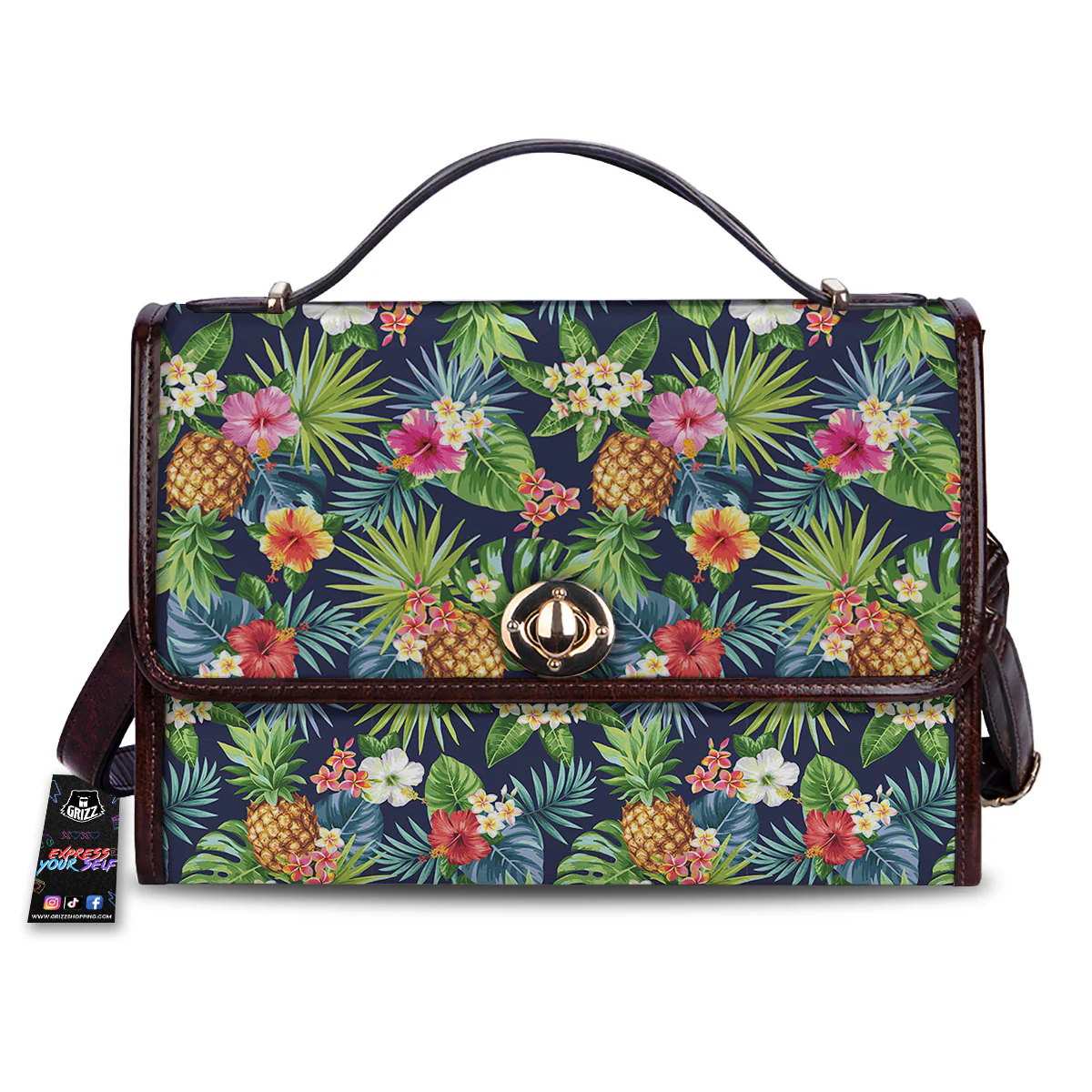 Pineapple Palm Leaf Print Pattern Women's Satchel Bag
