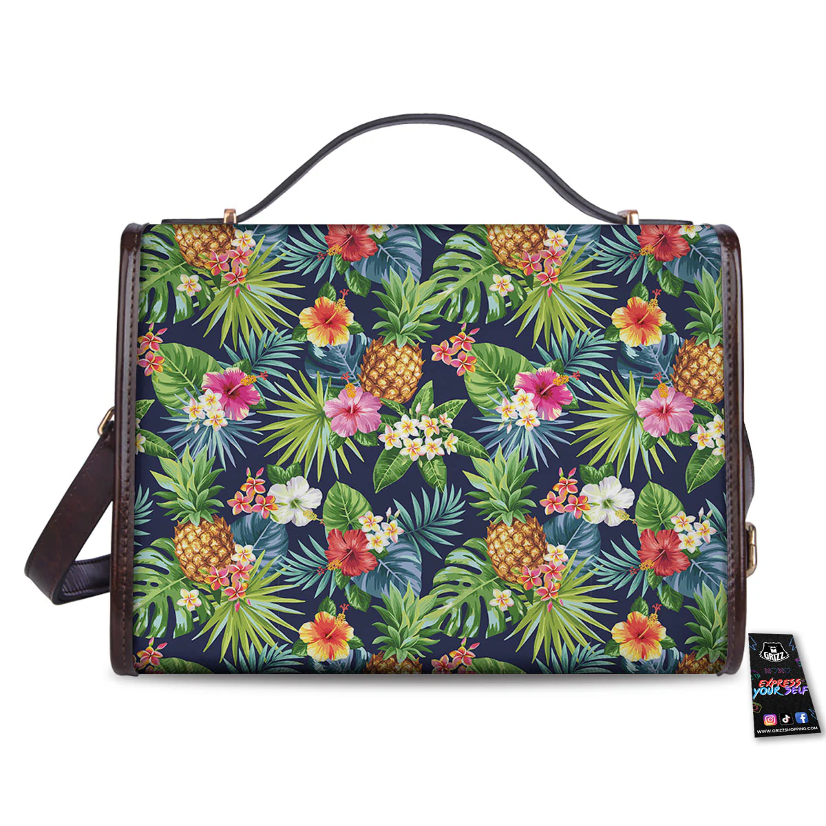 Pineapple Palm Leaf Print Pattern Women's Satchel Bag - Image 2