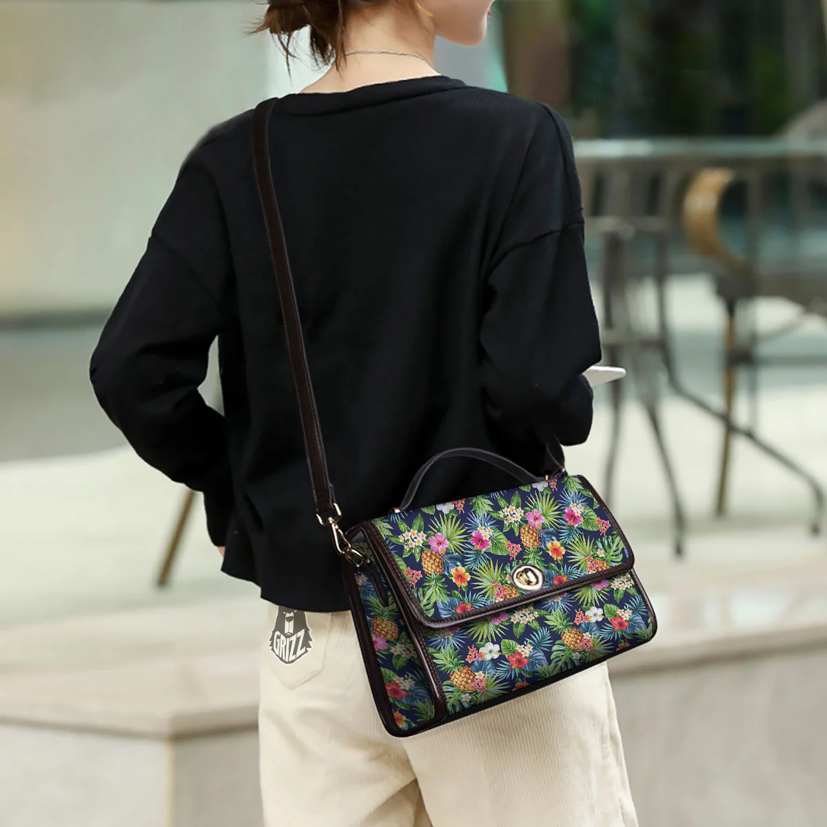 Pineapple Palm Leaf Print Pattern Women's Satchel Bag - Image 3