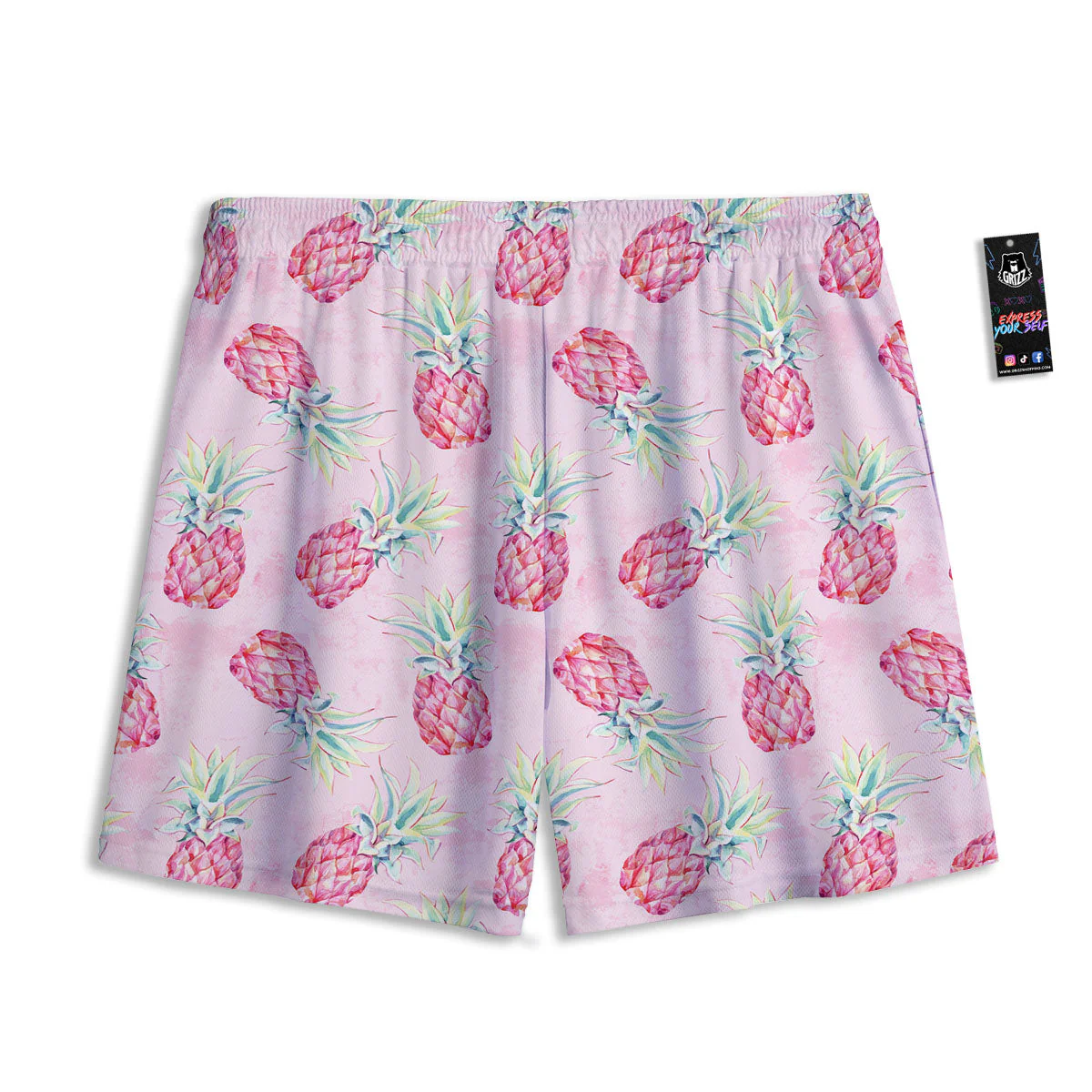 Pineapple Pastel Pink Print Pattern Mesh Shorts - Image 2