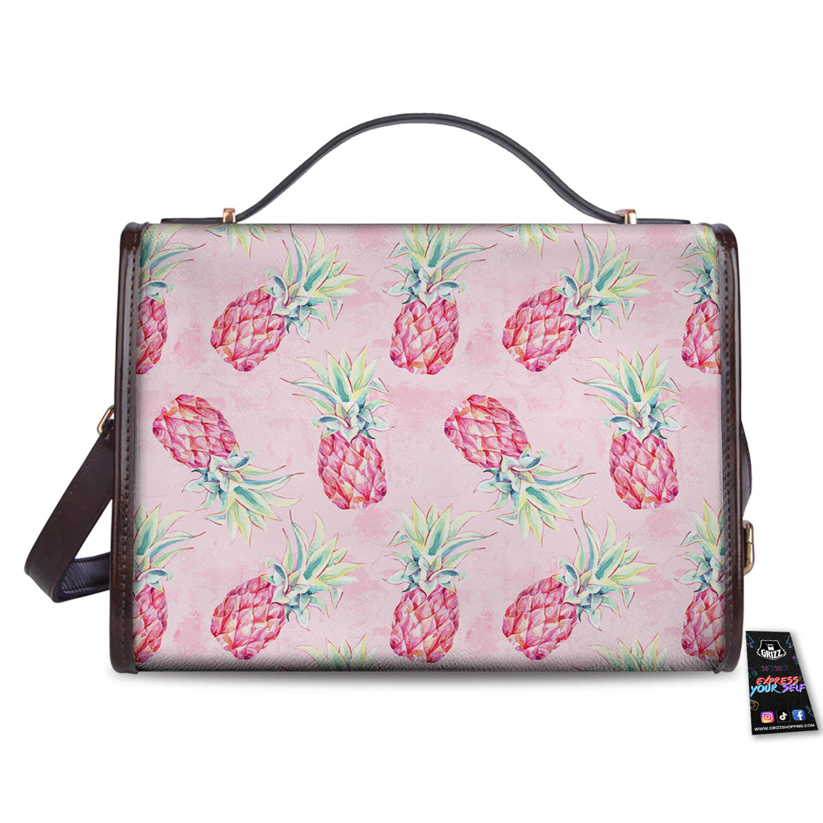 Pineapple Pastel Pink Print Pattern Women's Satchel Bag - Image 2