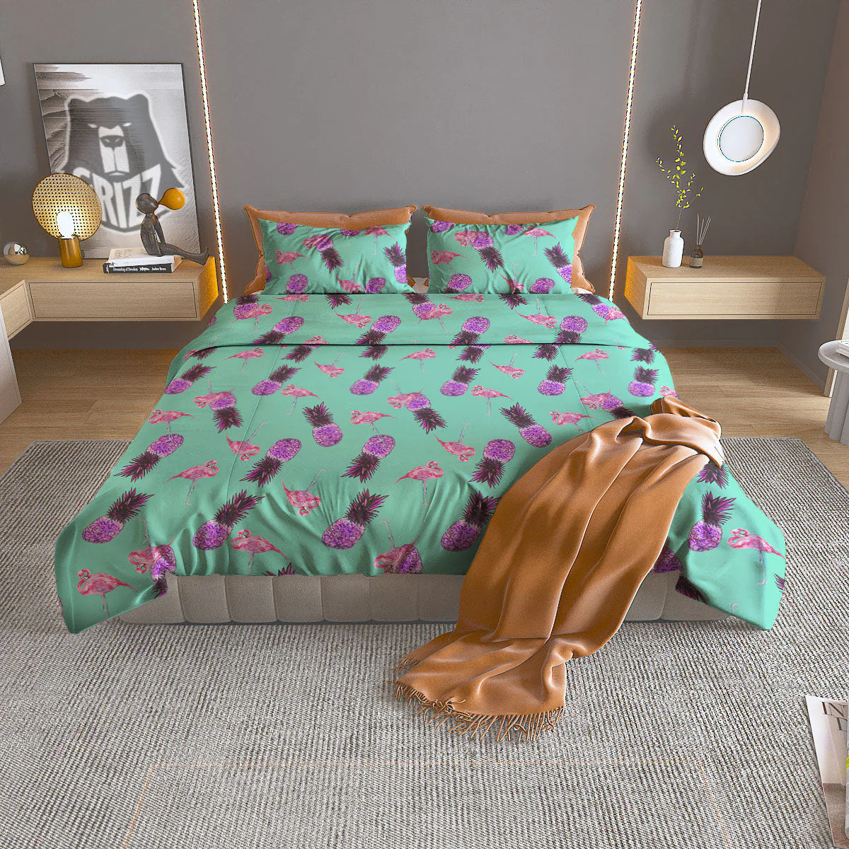 Pineapple Pastel Turquoise Print Pattern Duvet Cover Bedding Set