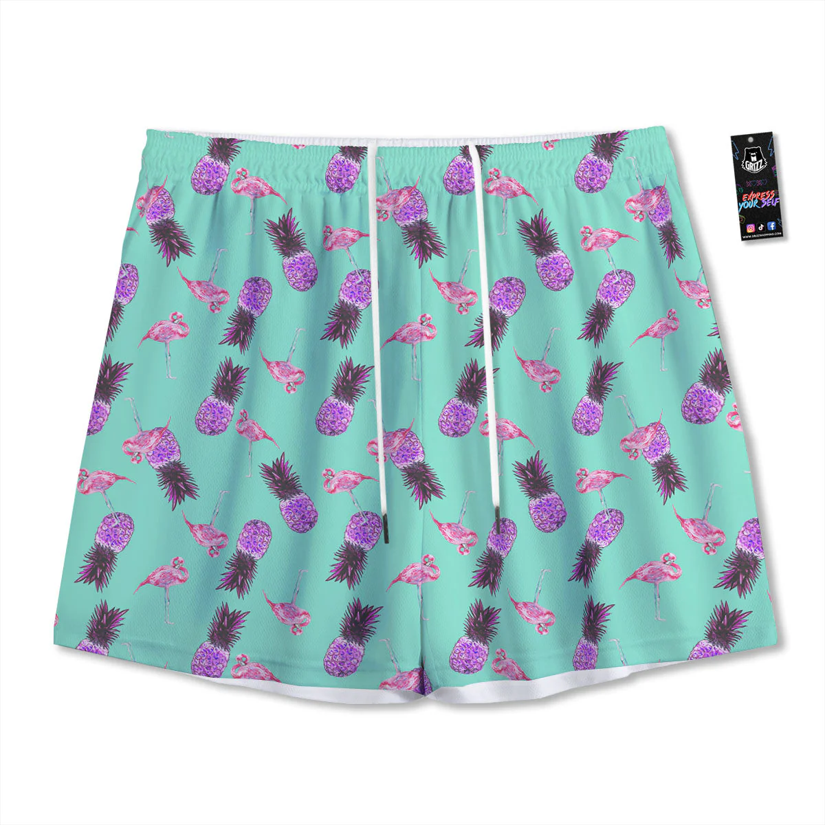 Pineapple Pastel Turquoise Print Pattern Mesh Shorts