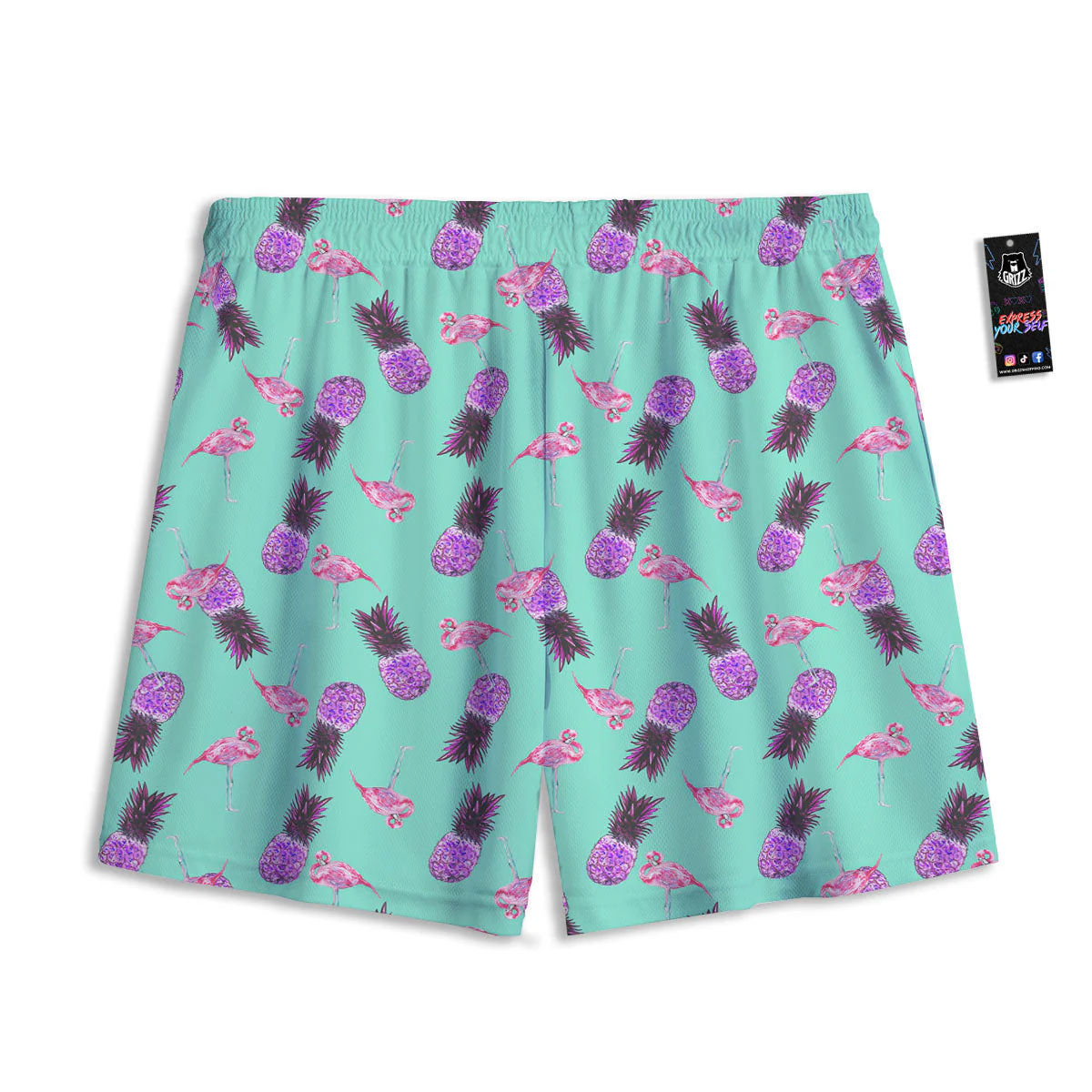 Pineapple Pastel Turquoise Print Pattern Mesh Shorts - Image 2