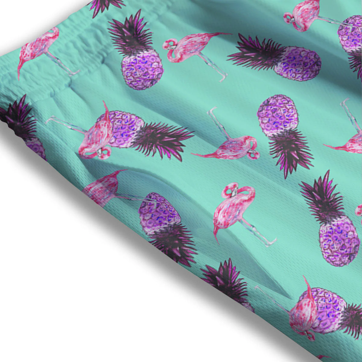 Pineapple Pastel Turquoise Print Pattern Mesh Shorts - Image 3