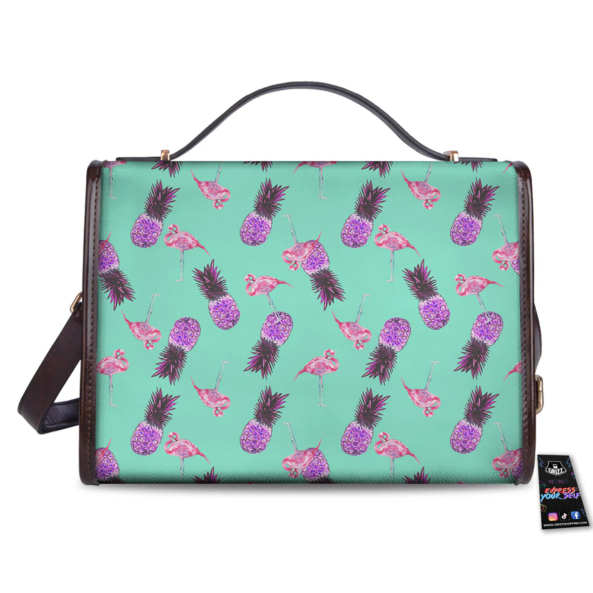 Pineapple Pastel Turquoise Print Pattern Women's Satchel Bag - Image 2
