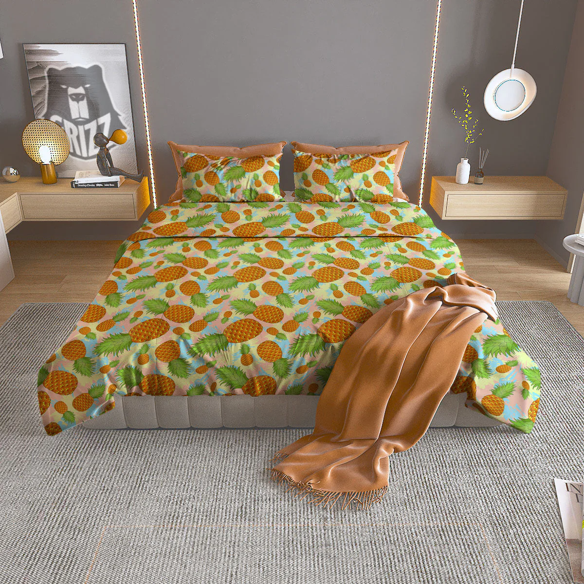 Pineapple Pastel Yellow Print Pattern Duvet Cover Bedding Set