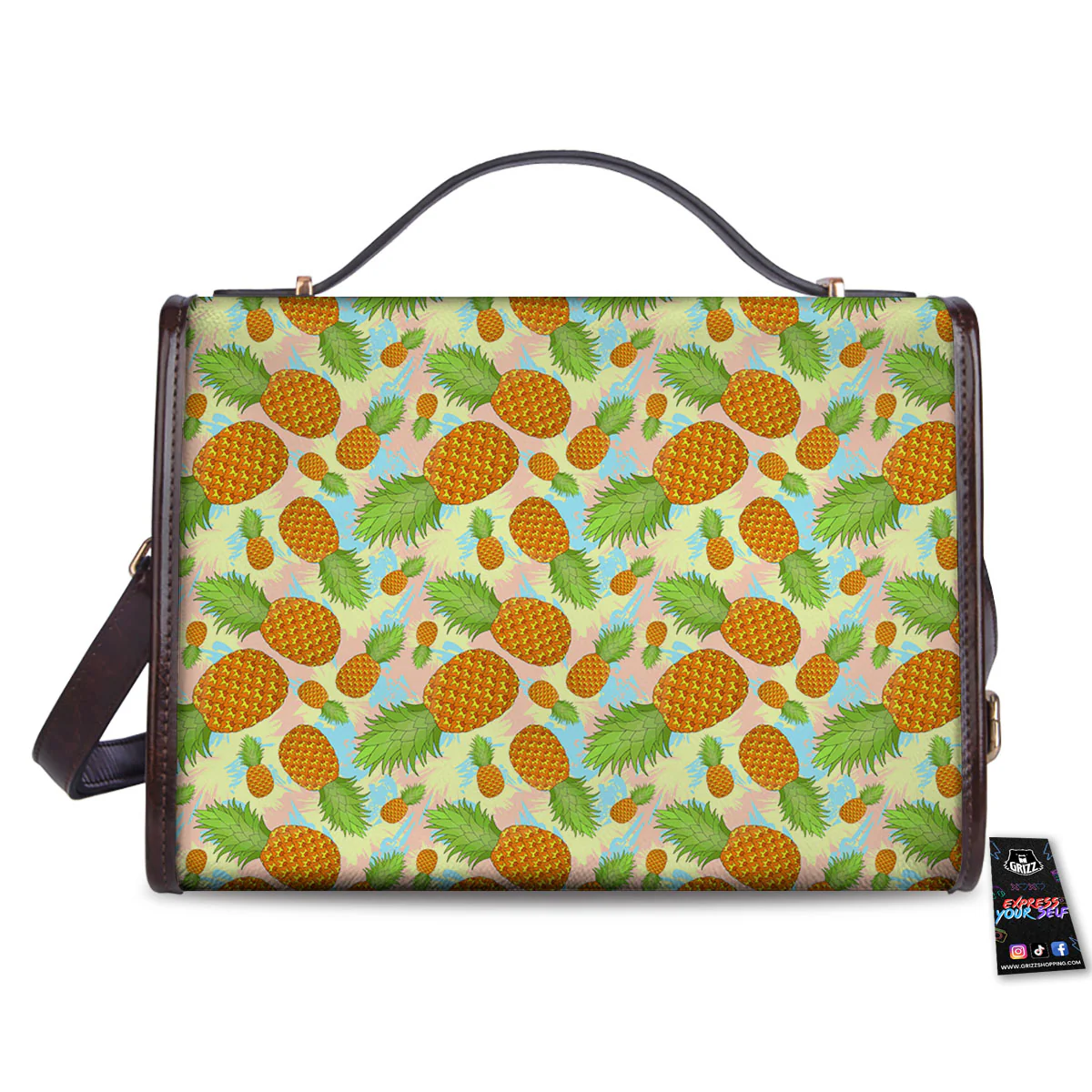 Pineapple Pastel Yellow Print Pattern Women's Satchel Bag - Image 2