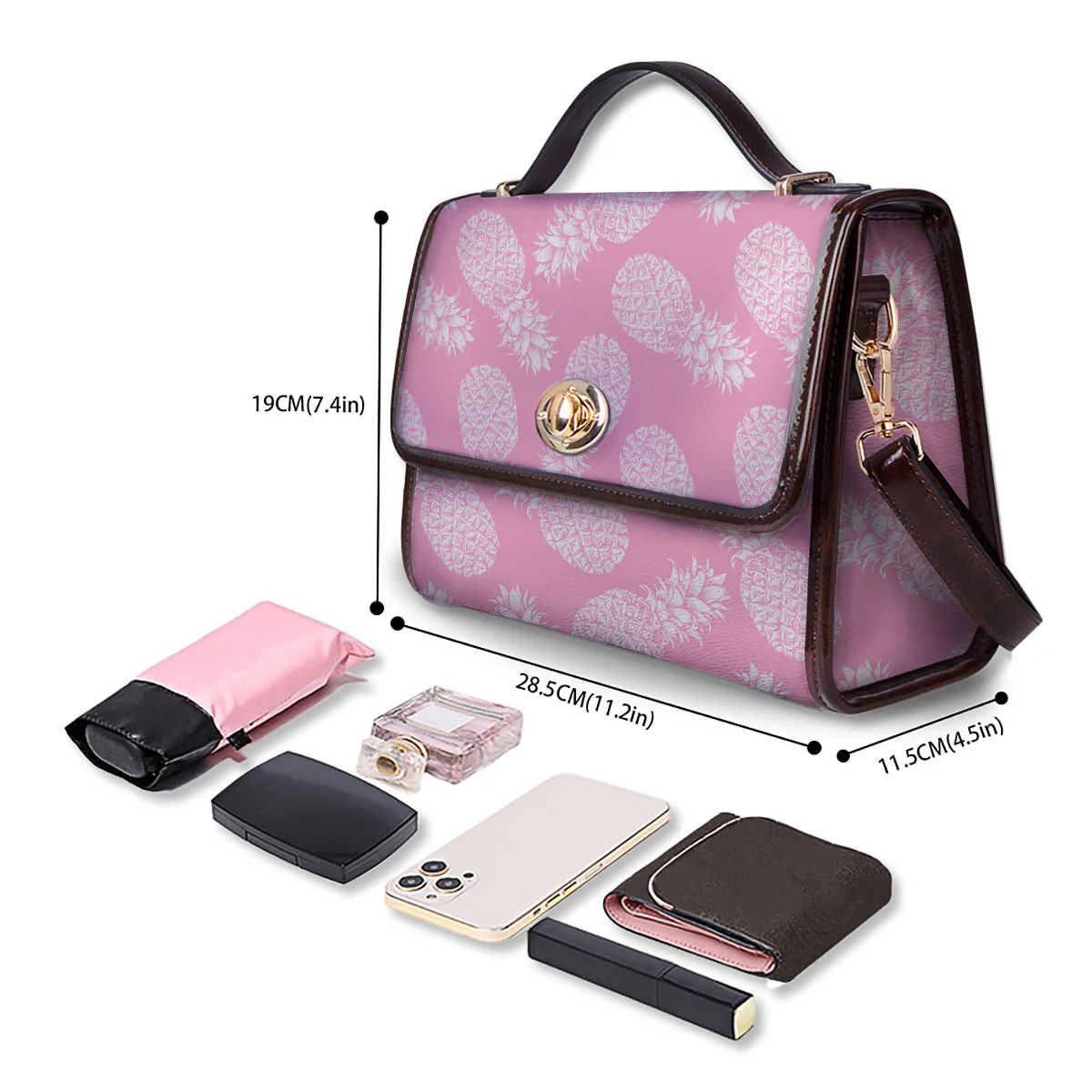 Pineapple Pink Print Pattern Women's Satchel Bag - Image 4