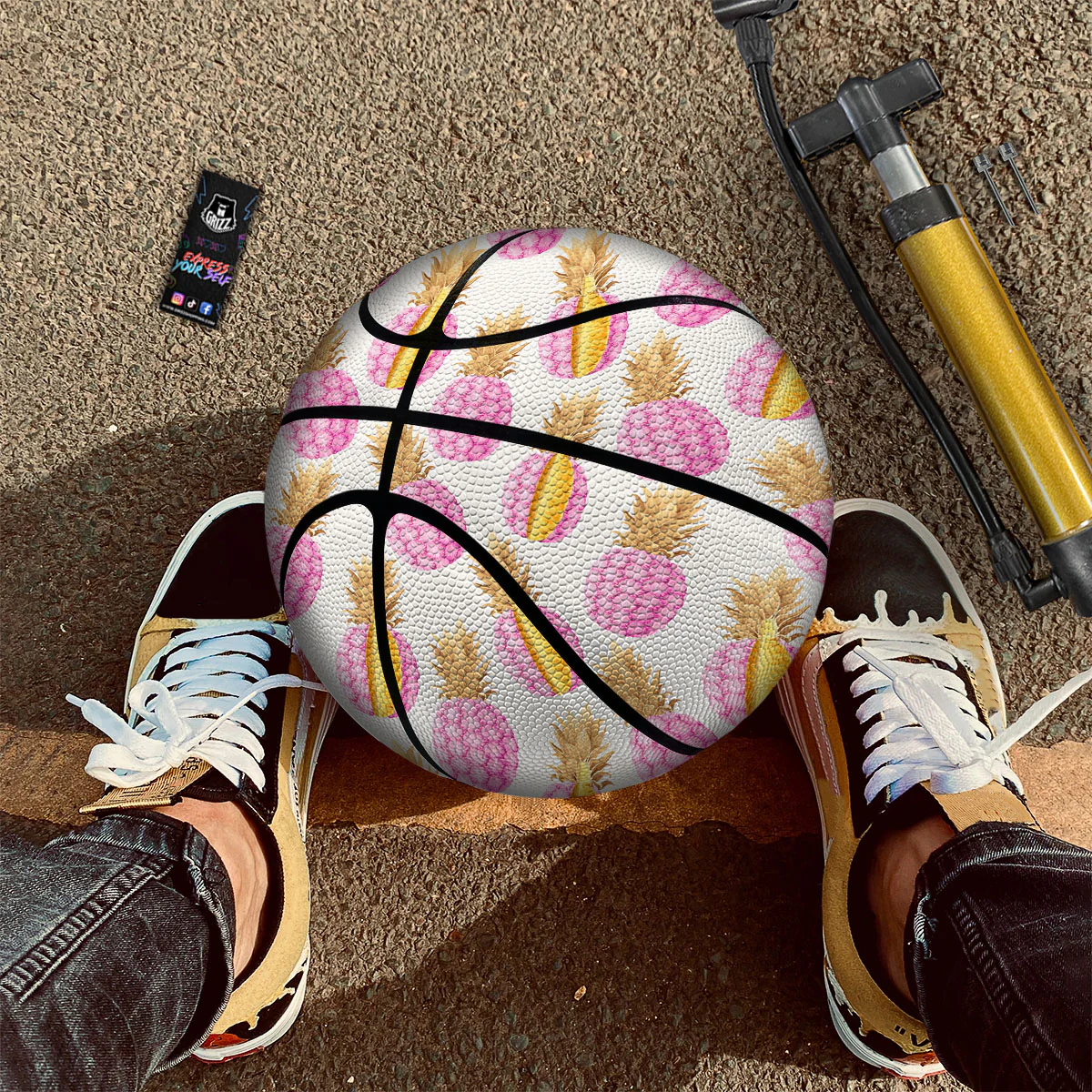 Pineapple Pink Vintage Print Pattern Basketball - Image 2