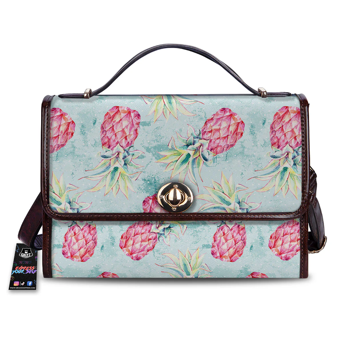 Pineapple Pink Watercolor Print Pattern Women's Satchel Bag