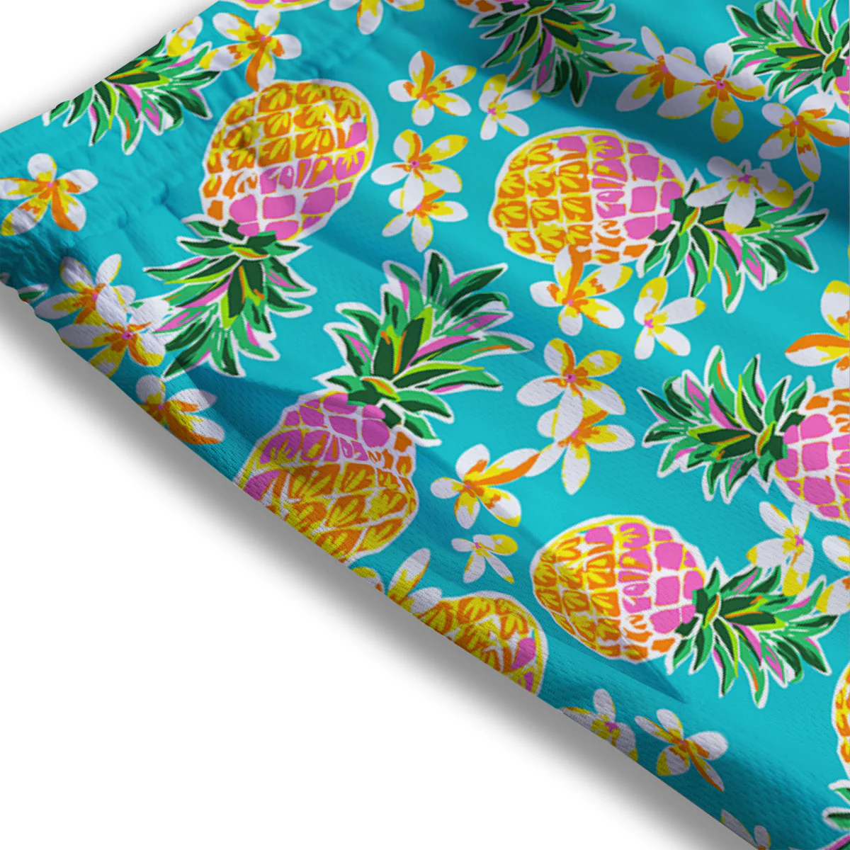 Pineapple Tropical Teal Print Pattern Mesh Shorts - Image 3