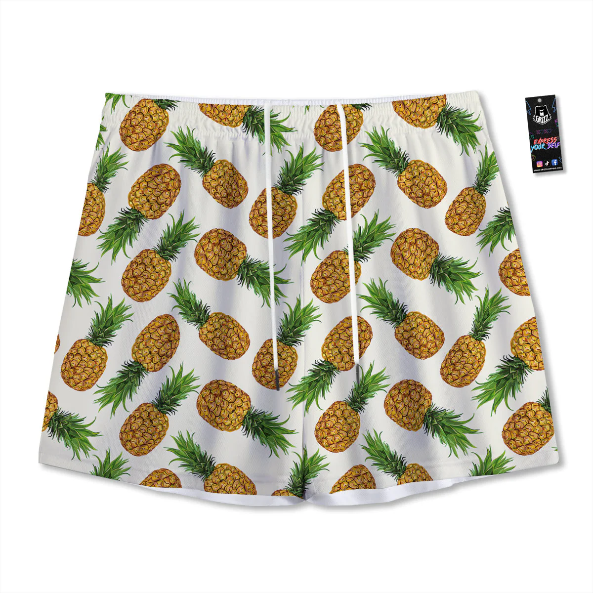 Pineapple White Print Pattern Mesh Shorts