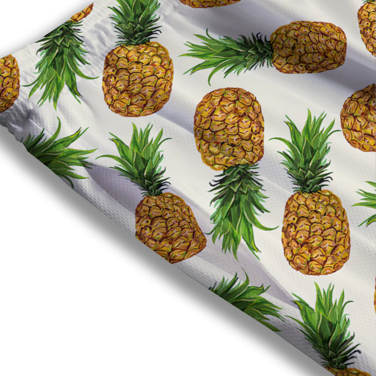 Pineapple White Print Pattern Mesh Shorts - Image 3