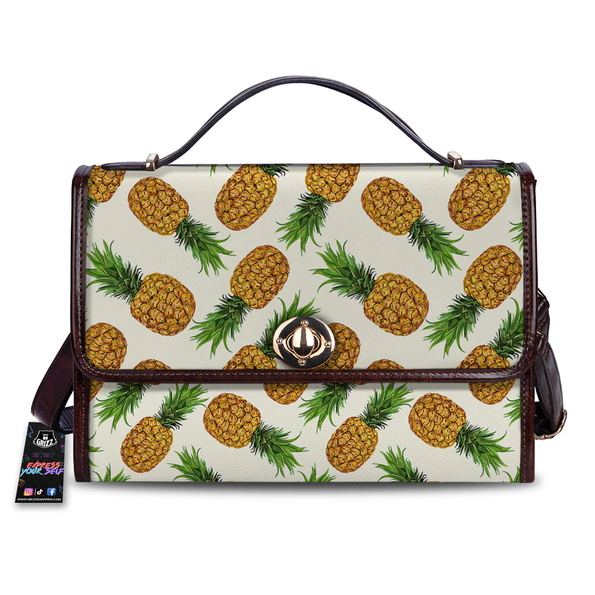 Pineapple White Print Pattern Women's Satchel Bag