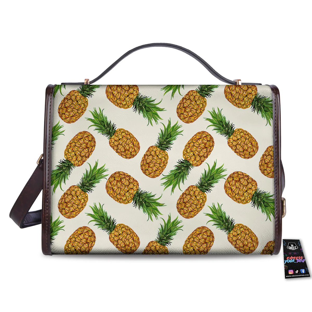 Pineapple White Print Pattern Women's Satchel Bag - Image 2