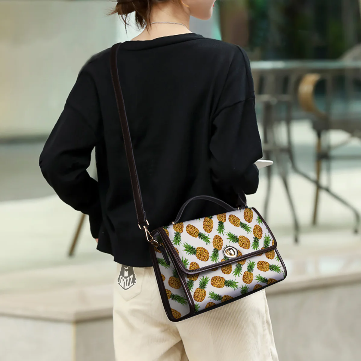 Pineapple White Print Pattern Women's Satchel Bag - Image 3