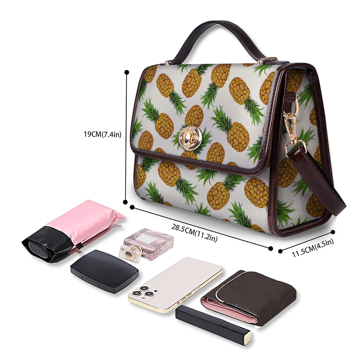 Pineapple White Print Pattern Women's Satchel Bag - Image 4