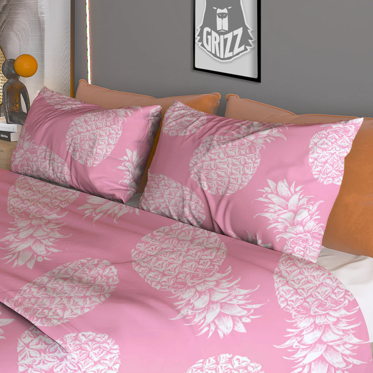 Pineapple White Summer Pink Print Pattern Duvet Cover Bedding Set - Image 3