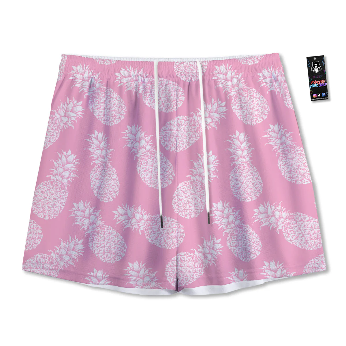 Pineapple White Summer Pink Print Pattern Mesh Shorts