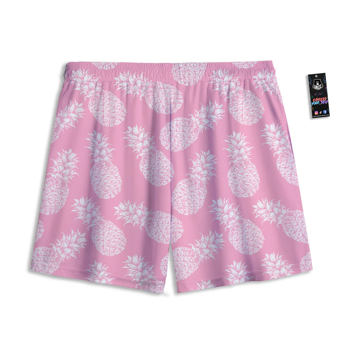 Pineapple White Summer Pink Print Pattern Mesh Shorts - Image 2
