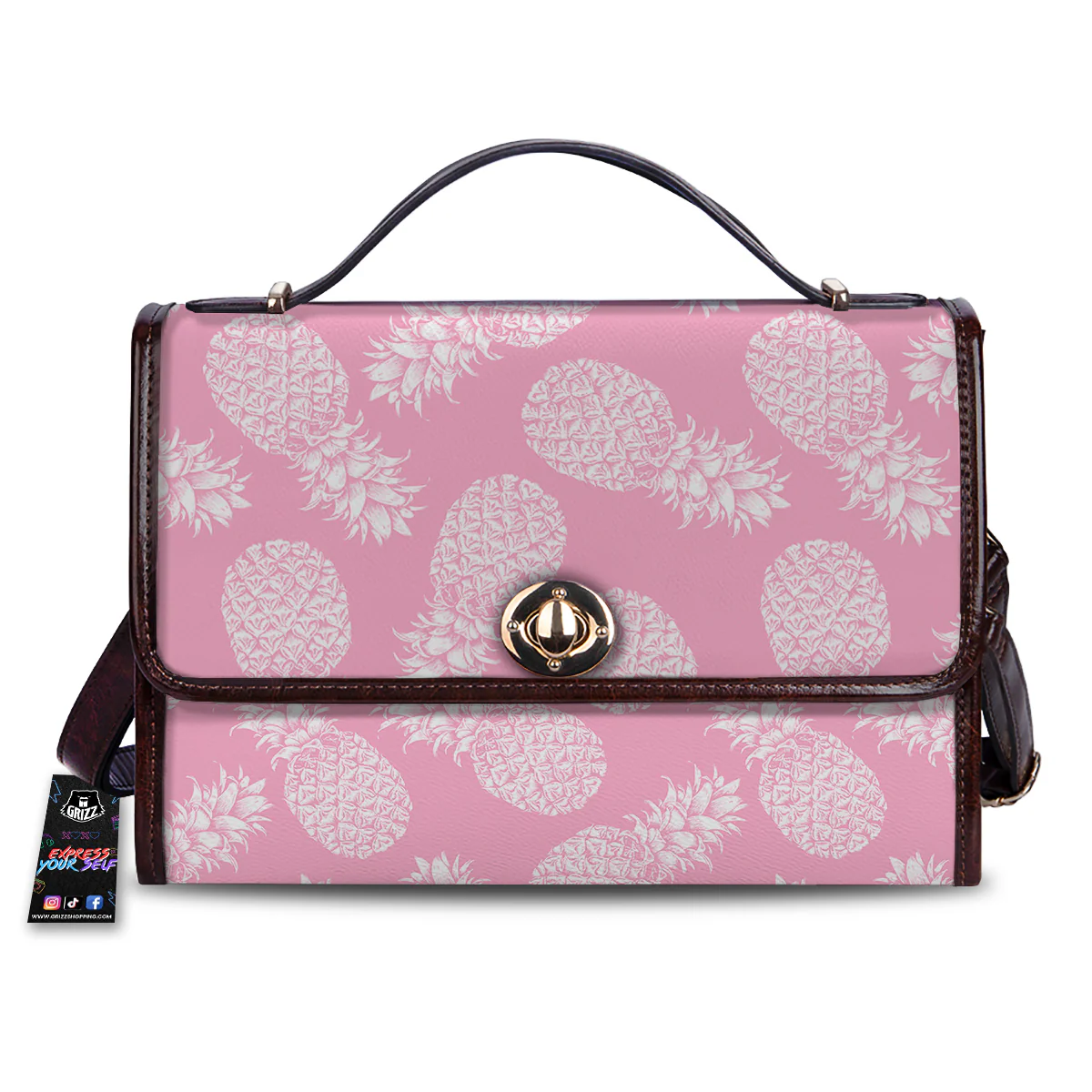 Pineapple White Summer Pink Print Pattern Women's Satchel Bag