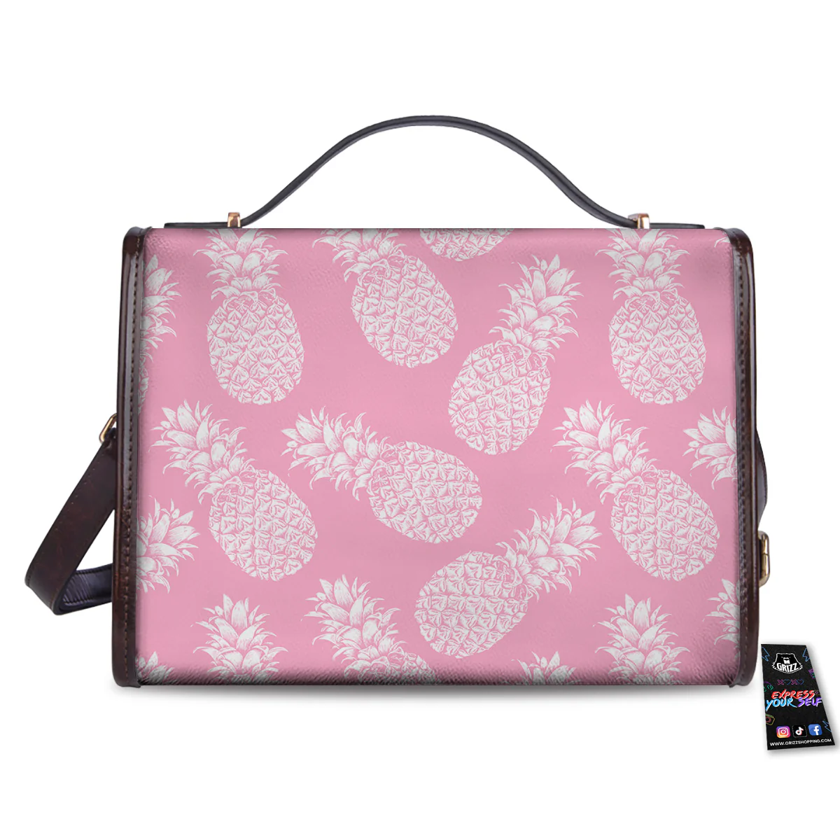 Pineapple White Summer Pink Print Pattern Women's Satchel Bag - Image 2