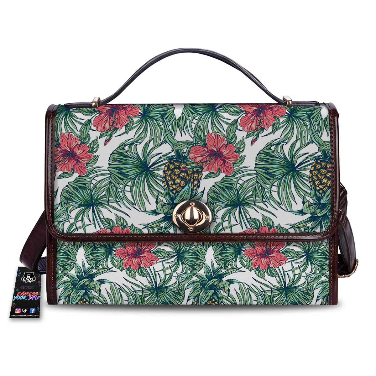 Pineapple White Tropical Print Pattern Women's Satchel Bag