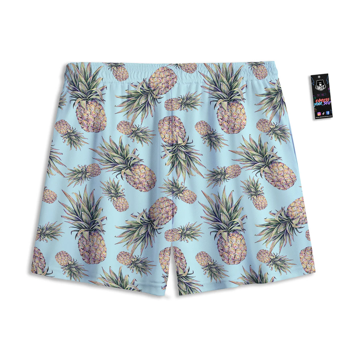 Pineapple White Watercolor Print Pattern Mesh Shorts - Image 2