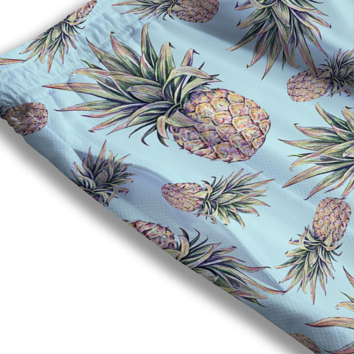 Pineapple White Watercolor Print Pattern Mesh Shorts - Image 3