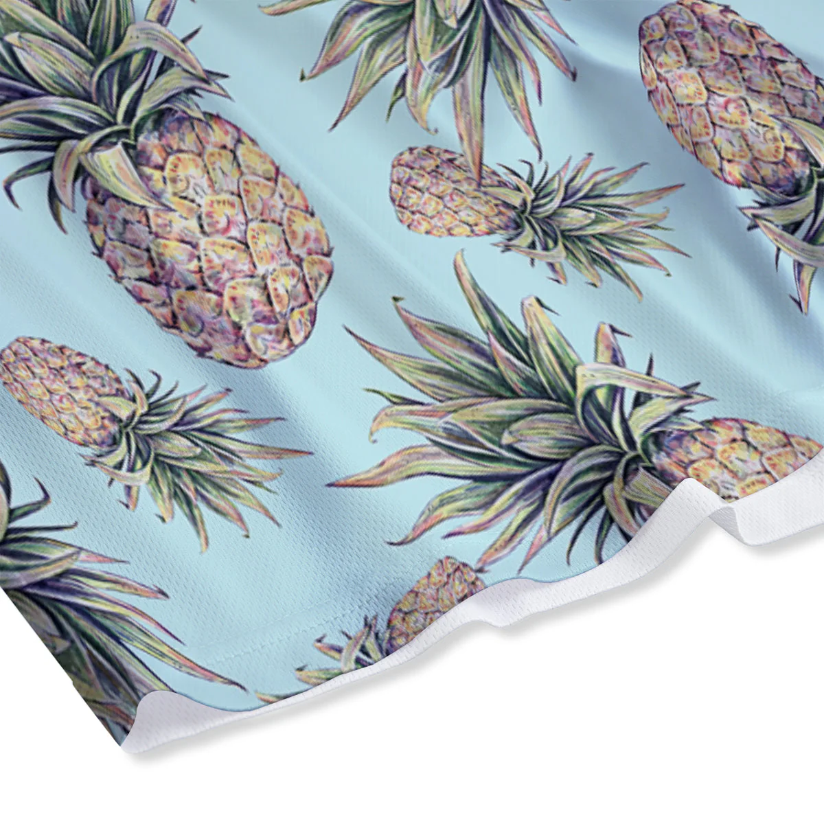 Pineapple White Watercolor Print Pattern Mesh Shorts - Image 4