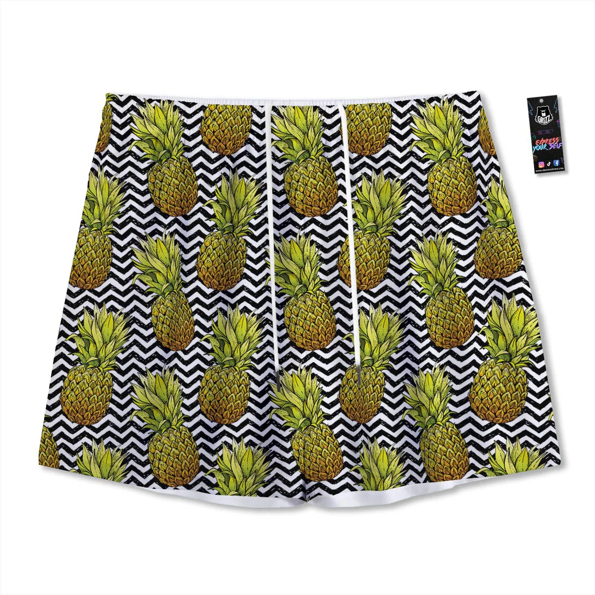 Pineapple White Zig Zag Print Pattern Mesh Shorts