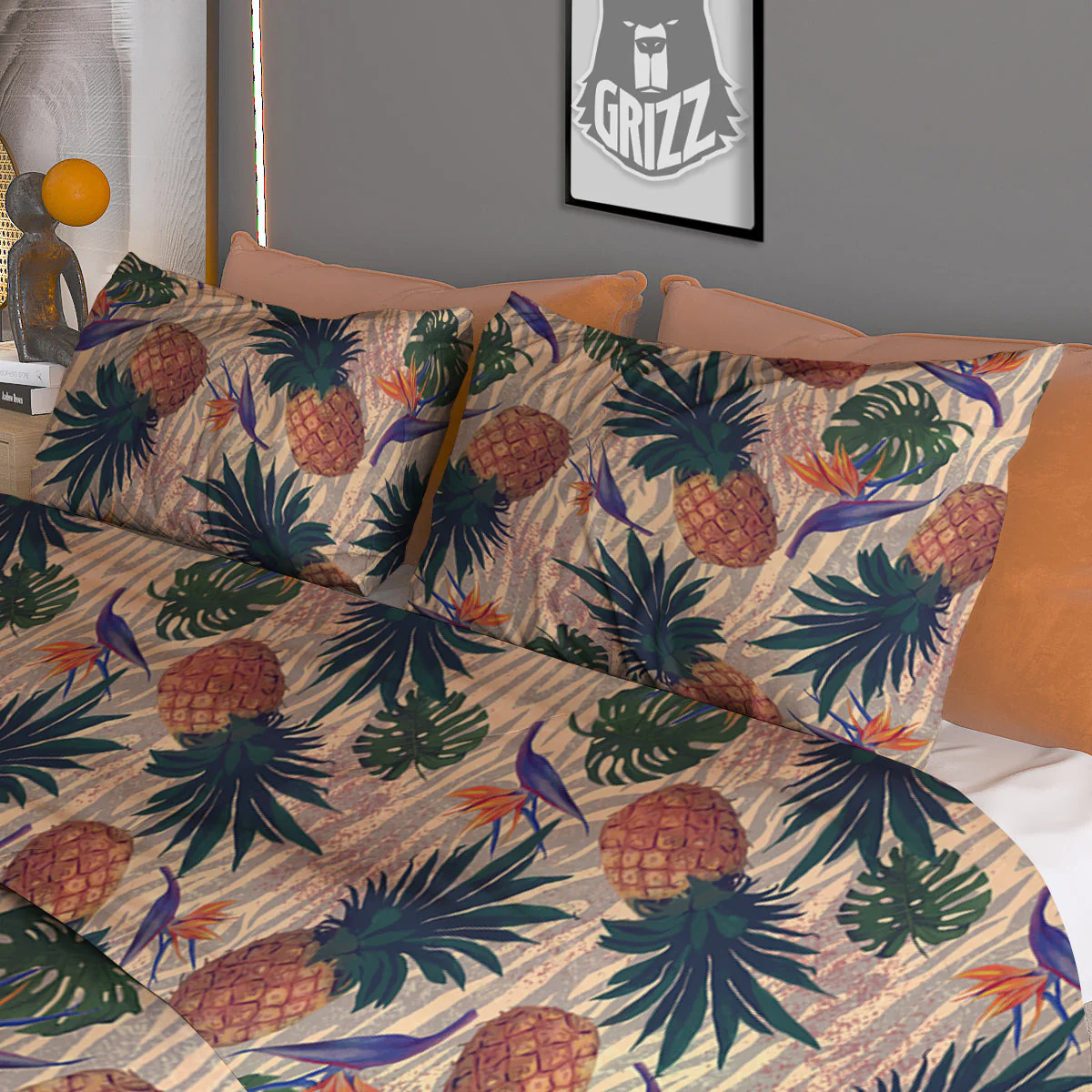 Pineapple Zebra Beige Print Pattern Duvet Cover Bedding Set - Image 3