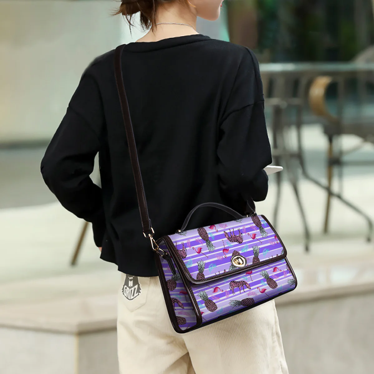 Pineapple Zebra Vintage Print Pattern Women's Satchel Bag - Image 3