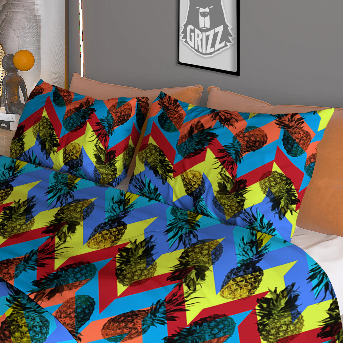 Pineapple Zigzag Print Pattern Duvet Cover Bedding Set - Image 3