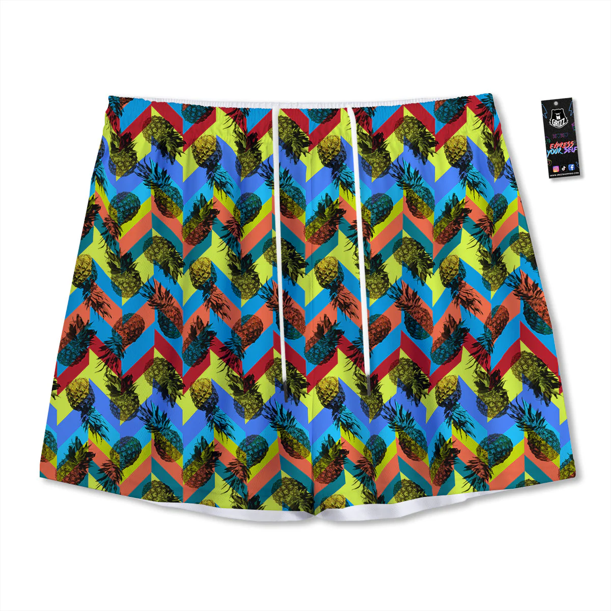 Pineapple Zigzag Print Pattern Mesh Shorts